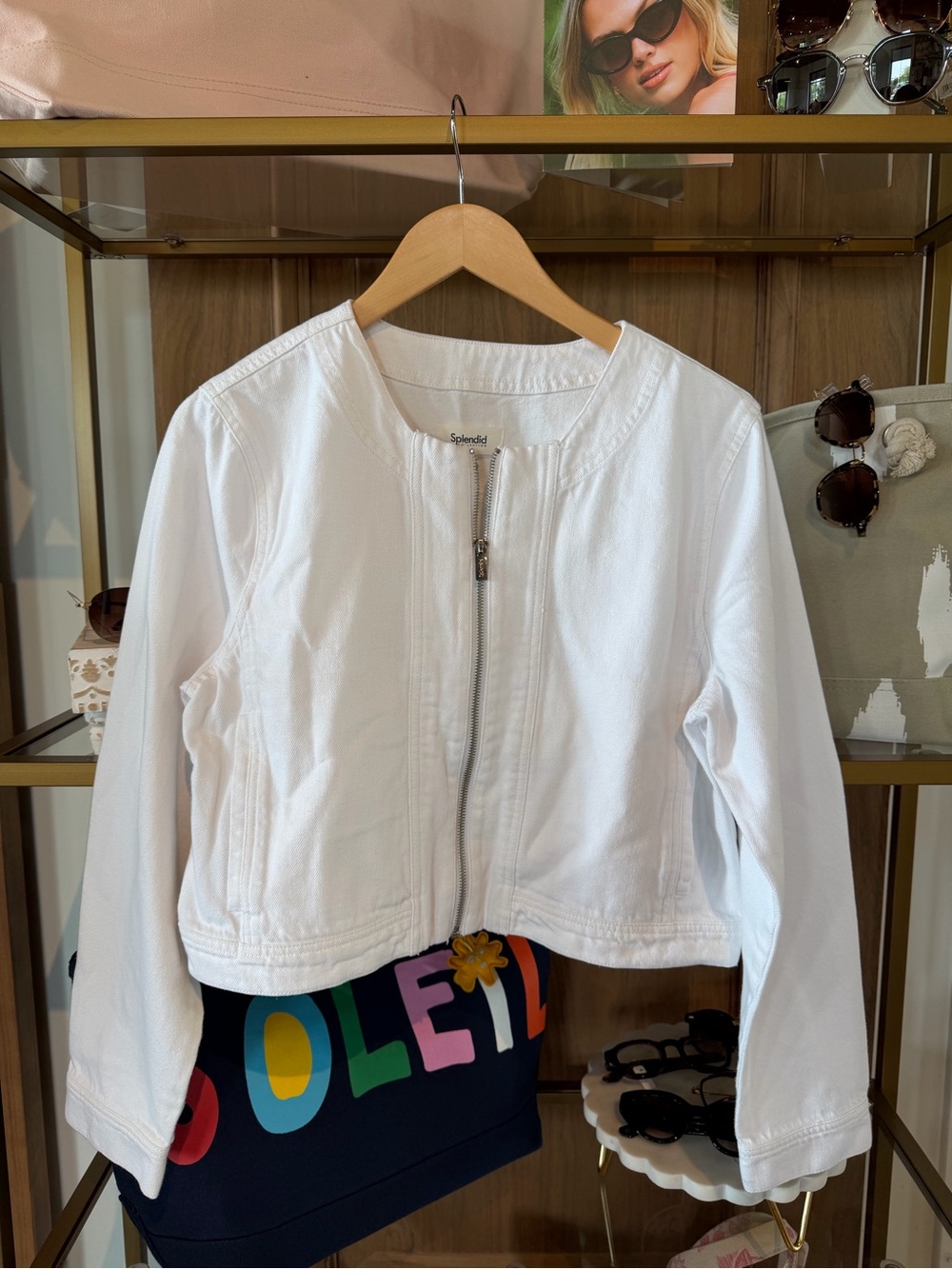 Splendid White Zip-Front Cropped Jacket
